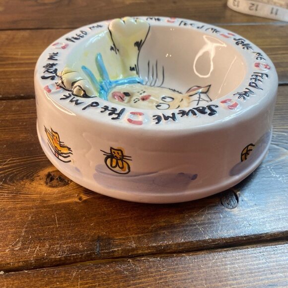 Cat Food Bowl Feed Me Save Me 3D Ceramic Genie Intl Out Of Nowhere 1995 - Picture 3 of 9